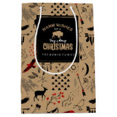 バッファローアドベンチャーパターンラベルクラフト/赤ID599 ミディアムペーパーバッグ (正面)