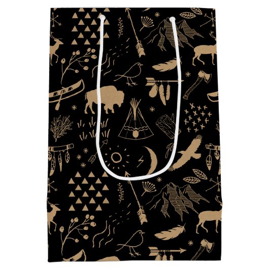 バッファローアドベンチャーパターンラベルクラフトID599 ミディアムペーパーバッグ (裏面)