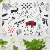 バッファローアドベンチャーブラック&レッドプレイドID599 キッチンタオル (折り畳み)