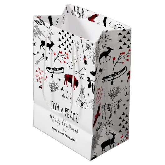 バッファローアドベンチャーブラック&レッドプレイドID599 ミディアムペーパーバッグ (正面アングル)