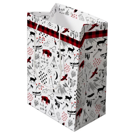 バッファローアドベンチャープレイドスカーフ赤と黒ID599 ミディアムペーパーバッグ (裏面アングル)