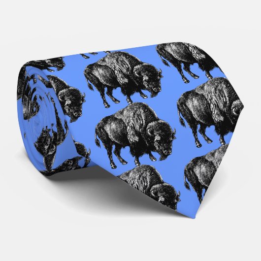 バッファローアメリカンバイソンヴィンテージウッド版木、銅版、版画 ネクタイ (ロール)