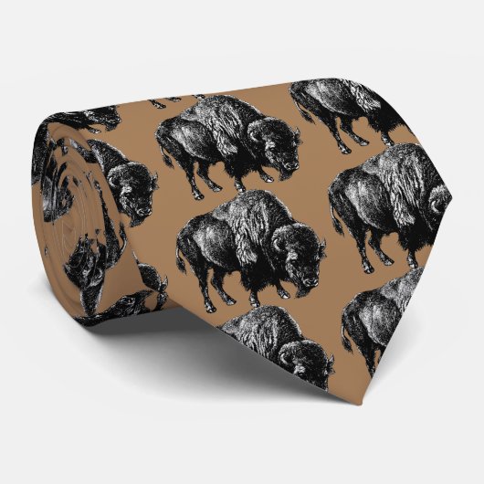 バッファローアメリカンヴィンテージウッド版木、銅版、版画ネック ネクタイ (ロール)