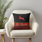 バッファローエレガントのプレイドとトナカイ付き赤いリボン クッション