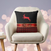 バッファローエレガントのプレイドとトナカイ付き赤いリボン クッション