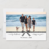 バッファローエレガントプレイドボウ白黒ホリデーカード (正面)