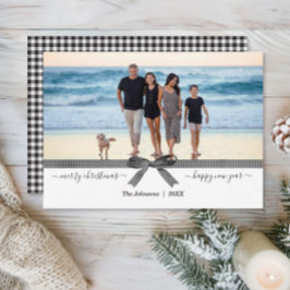 バッファローエレガントプレイドボウ白黒ホリデーカード