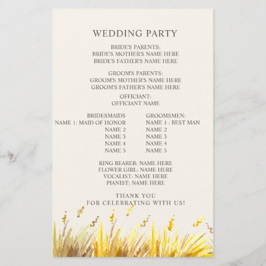 バッファローオータムマウンテン結婚式 プログラム (裏面)