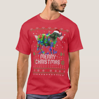 バッファローサンタハット動物クリスマスツリーライトホール Tシャツ