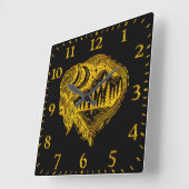 バッファローシルエットウィズマウンテンズデザイン スクエア壁時計 (傾斜)