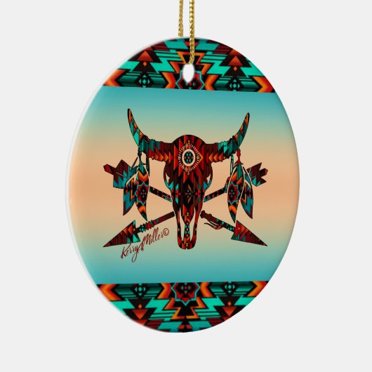 バッファロースカルおよびアローズセラミックオーナメント セラミックオーナメント (右)