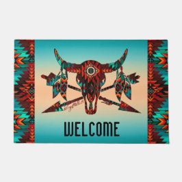 バッファロースカルと矢印の書式 ドアマット