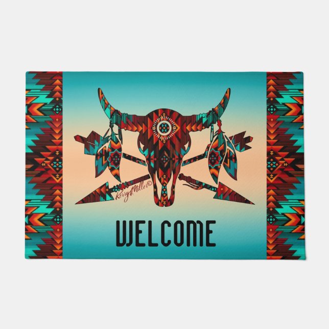バッファロースカルと矢印の書式 ドアマット (正面)