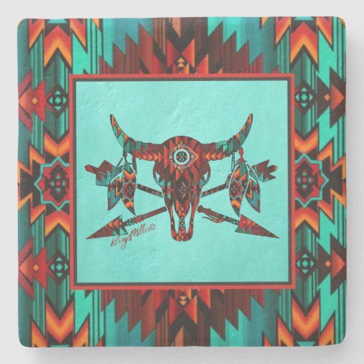 バッファロースカルアンドアローズストーンコースター ストーンコースター (正面)