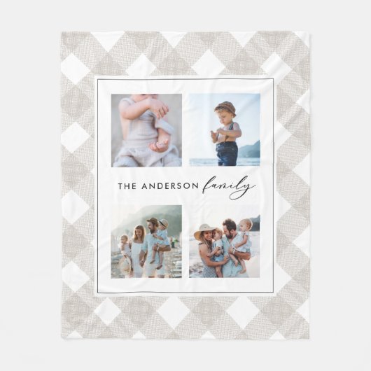 バッファロータータンチェックモダンナチュラル4写真クリスマス フリースブランケット (正面)