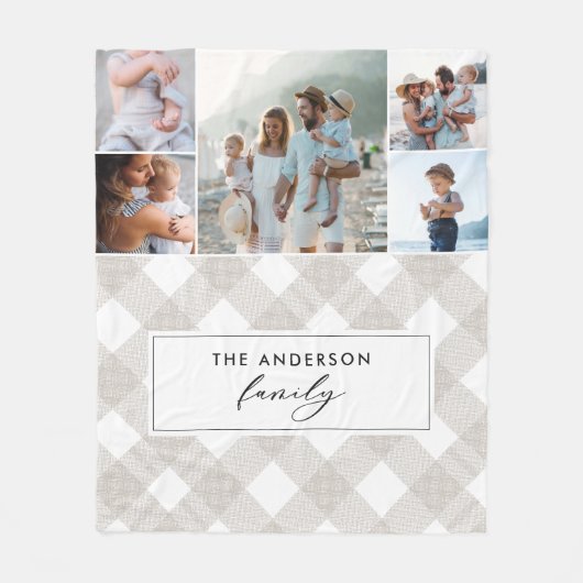 バッファロータータンチェックモダンナチュラル5写真クリスマス フリースブランケット (正面)