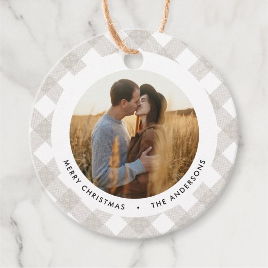 バッファロータータンチェックモダン自然写真クリスマス フェイバータグ (正面)