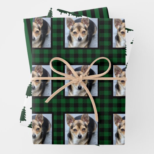 バッファローチェックのペットの写真クリスマス ラッピングペーパーシート (インサイチュ)