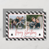 バッファローチェックの格子模様の写真コラージクリスマス シーズンカード (正面/裏面)