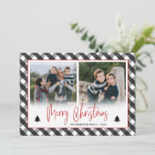 バッファローチェックの格子模様の写真コラージクリスマス シーズンカード (スタンド正面)