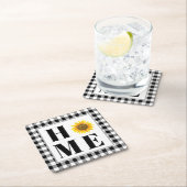 バッファローチェックひまわり"ホーム" スクエアペーパーコースター (インサイチュ)