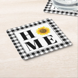 バッファローチェックひまわり"ホーム" スクエアペーパーコースター