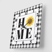 バッファローチェックひまわり「ホーム」 スクエア壁時計 (傾斜)