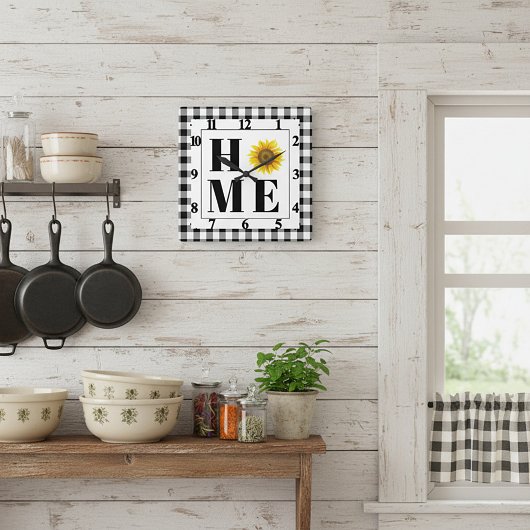 バッファローチェックひまわり「ホーム」 スクエア壁時計