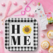 バッファローチェックひまわり"ホーム" ペーパープレート (パーティー)