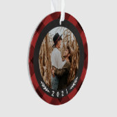 バッファローチェックカップル初めてのクリスマス オーナメント (正面)