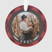 バッファローチェックカップル初めてのクリスマス オーナメント (正面)