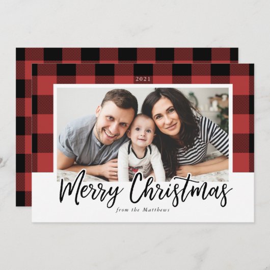 バッファローチェッククリスマスのフォトカード シーズンカード (正面/裏面)