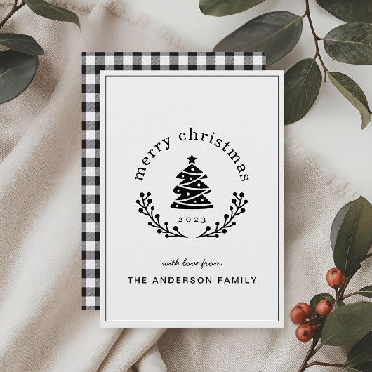 バッファローチェッククリスマスツリーグローブメリークリスマス シーズンカード