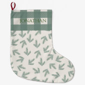 バッファローチェックグリーンプレイドタイポグラフィホリデー ラージクリスマスストッキング (正面)