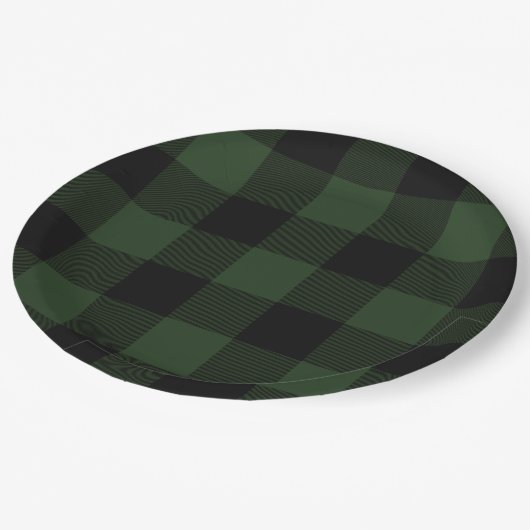 バッファローチェックセルティックグリーンと黒の対称 ペーパープレート (アングル)