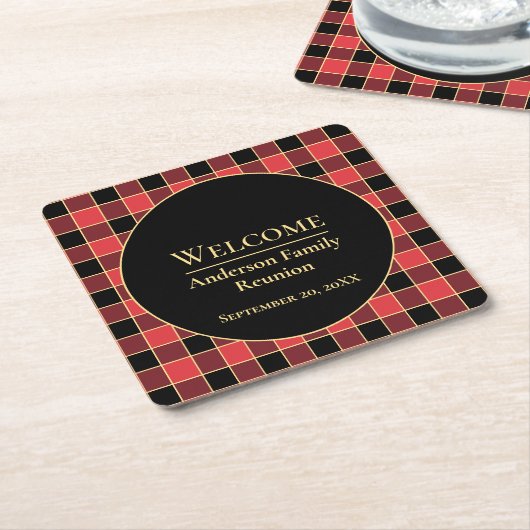 バッファローチェックファミリーカスタム懇親会カラーSVG スクエアペーパーコースター (アングル)