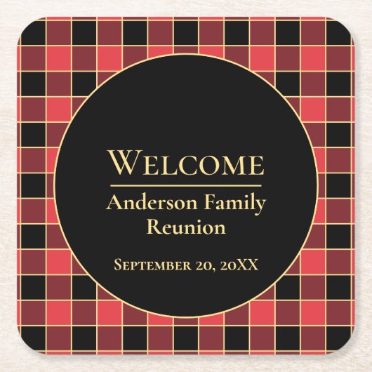 バッファローチェックファミリーカスタム懇親会カラーSVG スクエアペーパーコースター (正面)