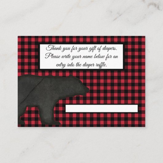 バッファローチェックブラックベア男の赤ちゃんおむつラッフル エンクロージャーカード (裏面)
