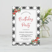 バッファローチェックブラック&ホワイトカスタムバースデーパーティー 招待状 (スタンド正面)