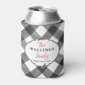 バッファローチェックブラック&ホワイトクリスマスパーティー日付 缶クーラー (缶正面)