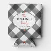 バッファローチェックブラック&ホワイトクリスマスパーティー日付 缶クーラー (正面)