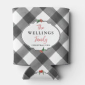 バッファローチェックブラック&ホワイトクリスマスパーティー日付 缶クーラー (裏面)