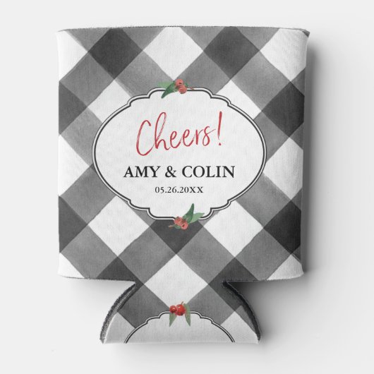 バッファローチェックブラック&ホワイト応援結婚ズカスタム 缶クーラー (正面)