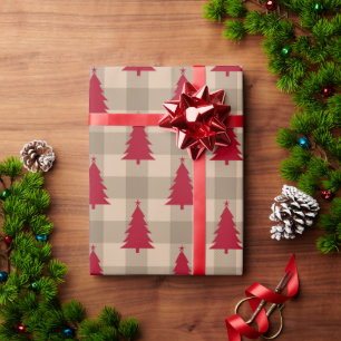 バッファローチェックプレイドカントリークリスマスツリー ラッピングペーパー