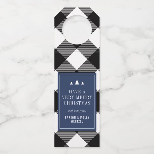 バッファローチェックプレイドクリスマスプレゼントパーソナライズされたギフト ボトルネックタグ (正面)