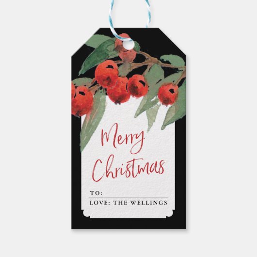 バッファローチェックプレイドブラック&ホワイト素朴クリスマス ギフトタグ (正面)