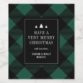 バッファローチェックプレイド深いティール（緑がかった色）パーソナライズ贈り物 ワインラベル (シングルラベル)