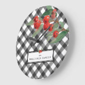 バッファローチェックプレイド白黒ファミリ名カスタム ラージ壁時計 (傾斜)