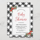 バッファローチェックプレイド白黒ベカスタムビーシャワー 招待状 (正面/裏面)