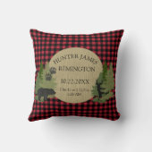 バッファローチェックプレイド赤黒男の赤ちゃん誕生統計 クッション (裏面)